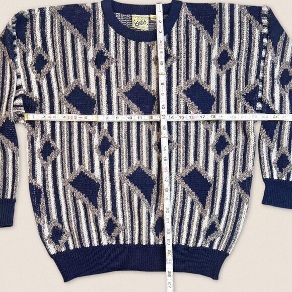 Vintage 90s Striped Blue Grandpa Sweater Aitch | Size Medium - Picture 6 of 6